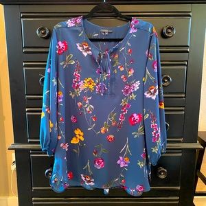 West Kei 3/4-Length Sleeve Teal Floral Blouse